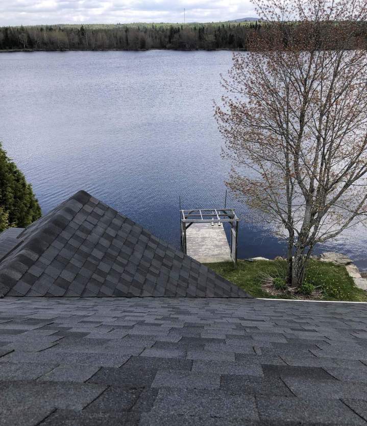 Gros plan d'un toit en bardeaux d'asphalte, Lévis