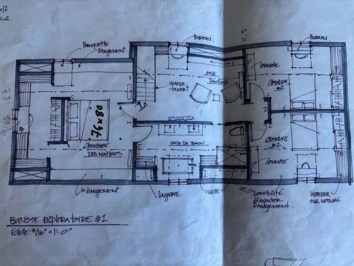 Plan d'aménagement des combles dessiné à la main, Lévis
