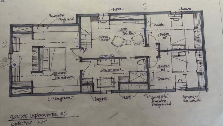 Esquisse architecturale exploratoire pour l'aménagement des combles, Lévis